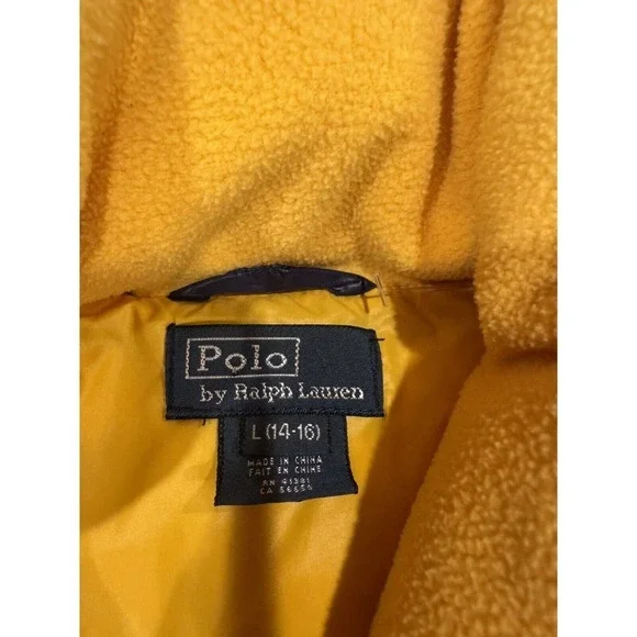 Polo Ralph Lauren Youth Navy‎ Yellow Down Puffer Vest Large 14/16 - Picture 2 of 4